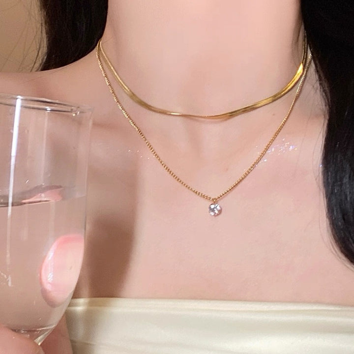 Eingeschichtete Silber Choker- und Anhängerkette Karnz