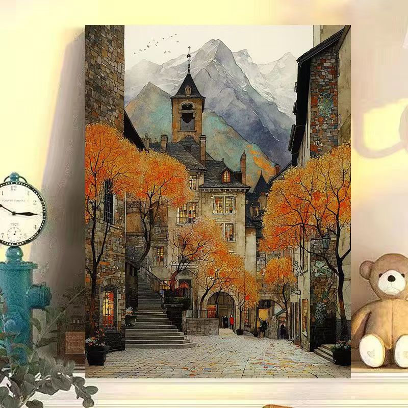 Vintage Europäische Landschaft Leinwand Kunstdruck Karnz