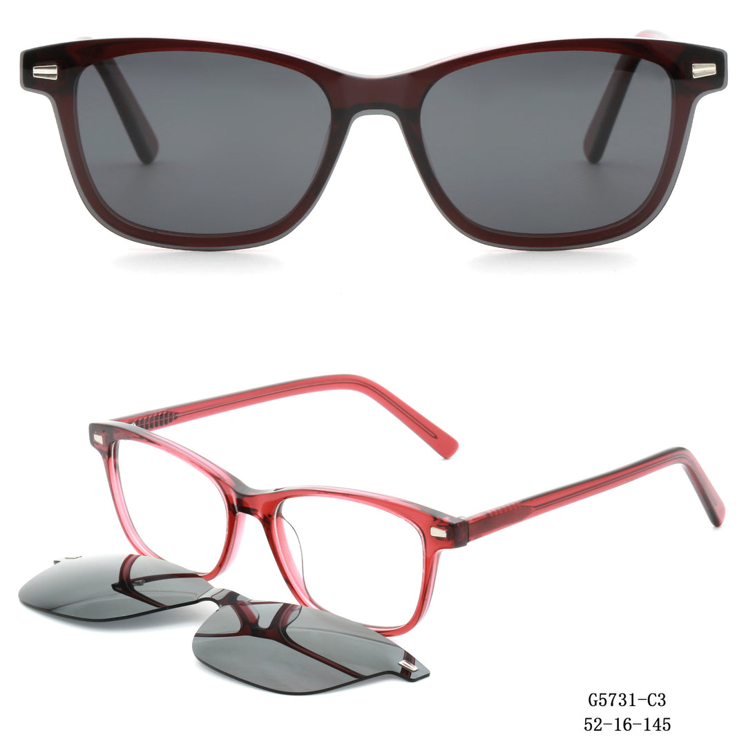 Damen modische Quadratische Sonnenbrille mit abnehmbaren Gläsern Karnz