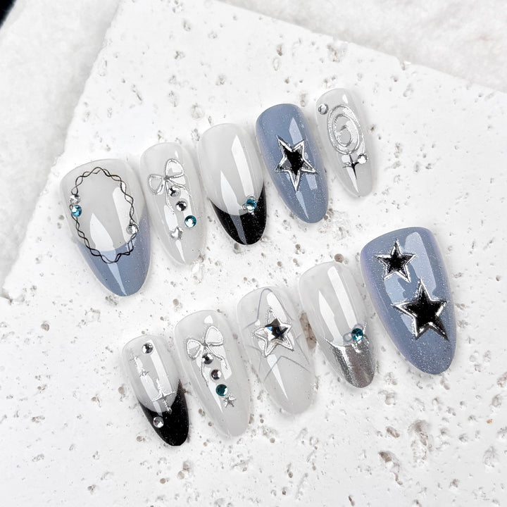 Premium Star-Beschmückte Press-On-Nagelset