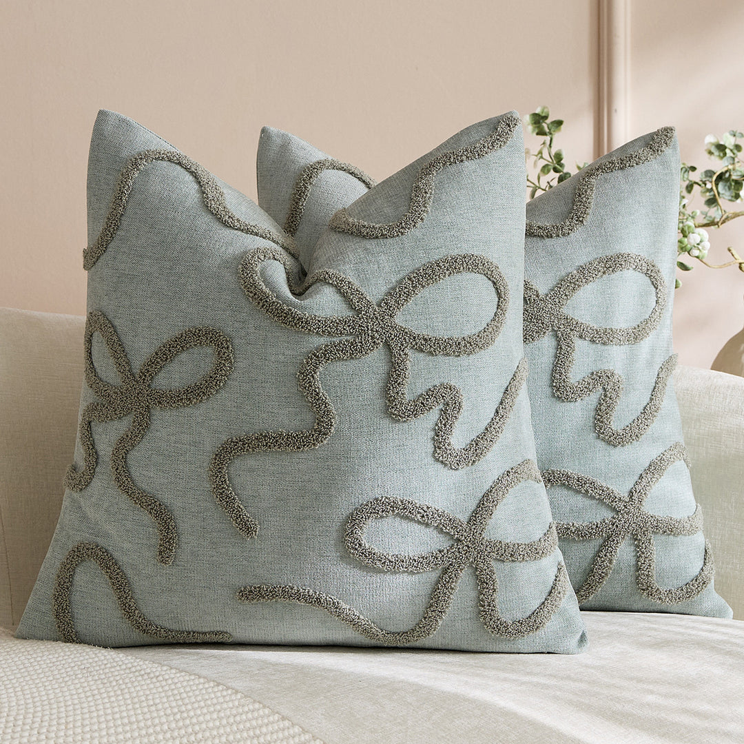 Quadratisches, strukturiertes Loop-Appliqué-Leinen-Mischkissenbezug