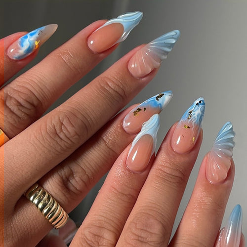 Marmor Effekt Spitzen Press-On Nagelset