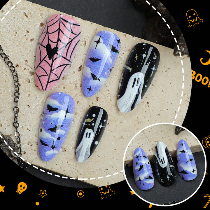 Halloween-Themen Gespenst und Spinne Druck-On-Nagelkunstset