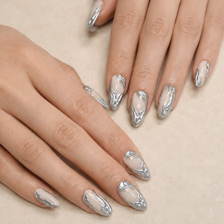 Elegante metallische Marmor Press-On Nagelkunst Karnz