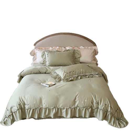 Rüsch Satin-Feel bestickte Bettbezug Set mit Kissenbezügen