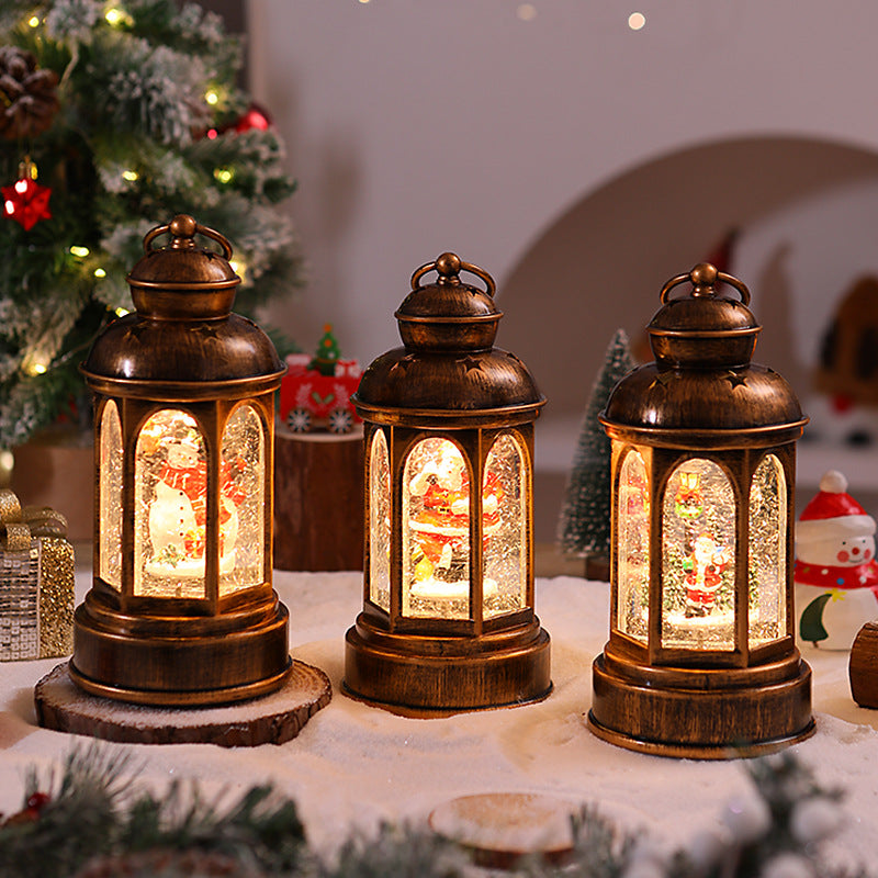 Beleuchtete Weihnachtslaterne mit Weihnachtsmann-Szene Karnz