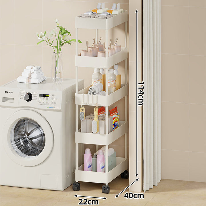 Slim Four-Tier Rolling Laundry und Badezimmer Aufbewahrungswagen mit tiefen Tablettkörben und verriegelbaren Drehrollen
