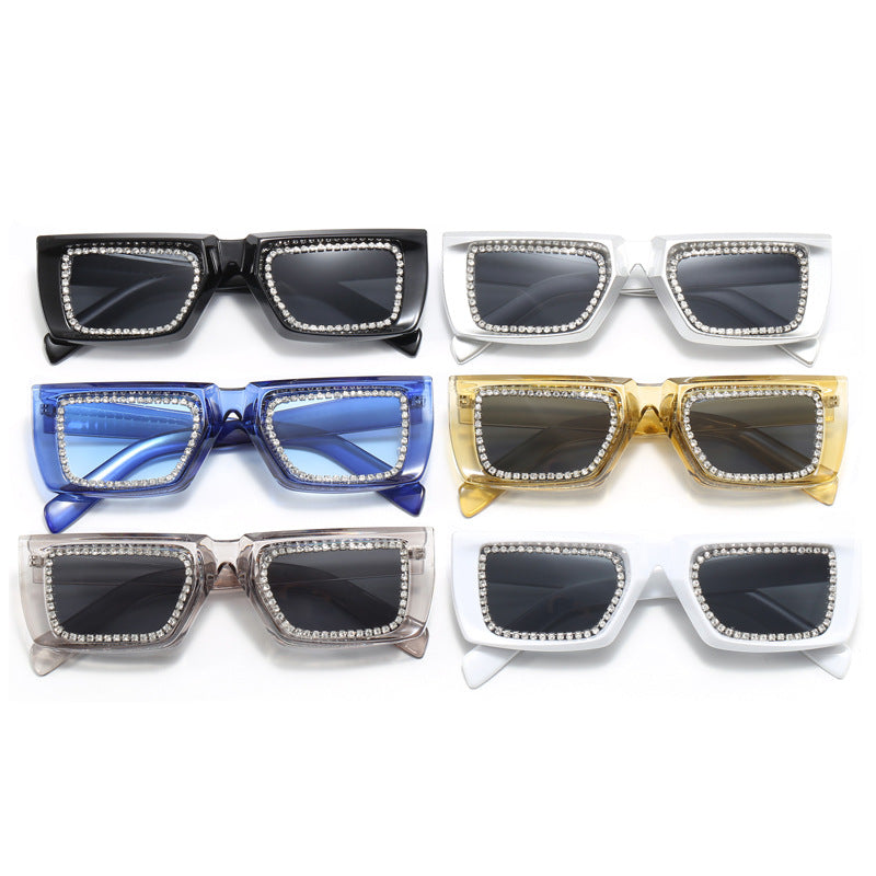 Damen extravagante quadratische Sonnenbrille mit glitzerndem Rahmen Karnz