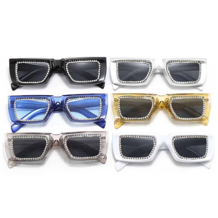 Damen extravagante quadratische Sonnenbrille mit glitzerndem Rahmen Karnz