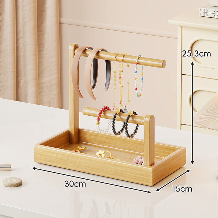 Holz-Dual-Tier-Schmuck-Organizer-Ständer mit filzgefüttertem Tablett