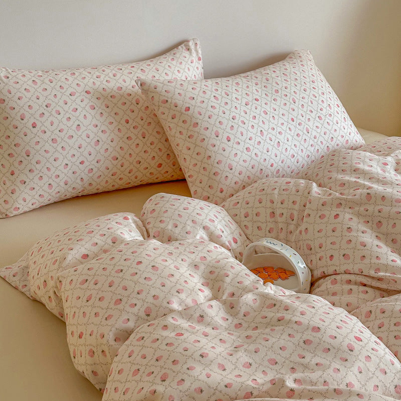 Plaid Baumwollsatin Bettbezug und Kissenbezug Bettwäsche Set