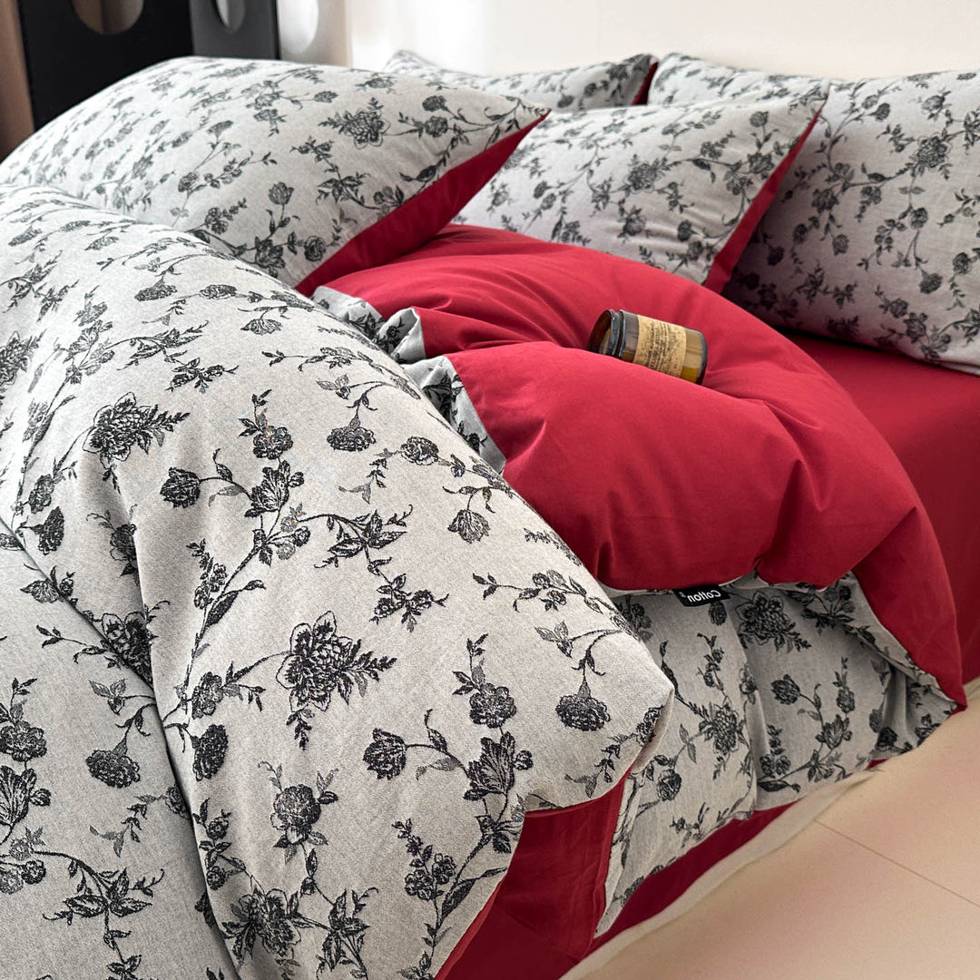 Umkehrbares bedrucktes Bettbezug-Set mit Satin-ähnlichen Kissenbezügen
