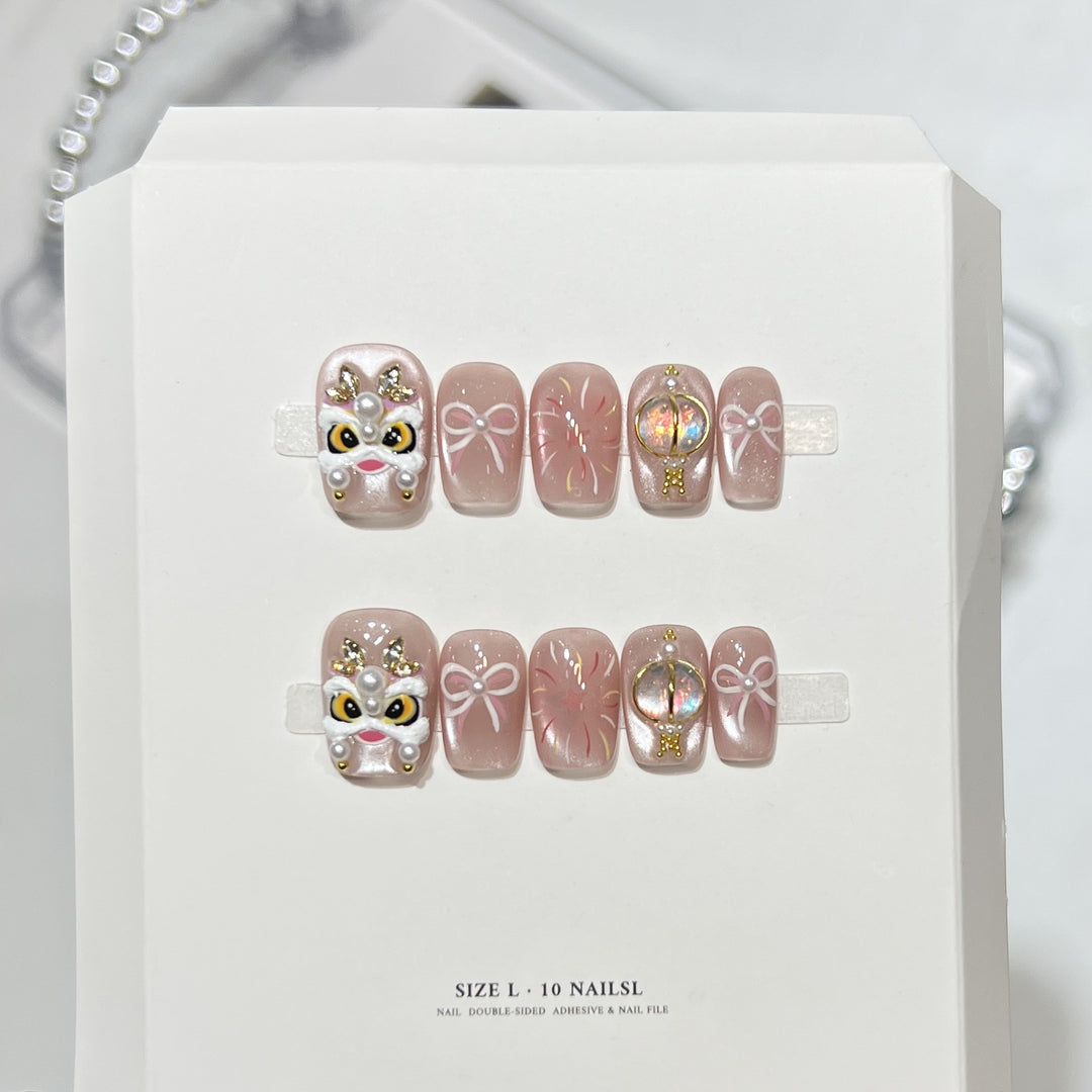 Premium Press-On Nail Art Set mit elegantem Herz- und Blattdesign Karnz