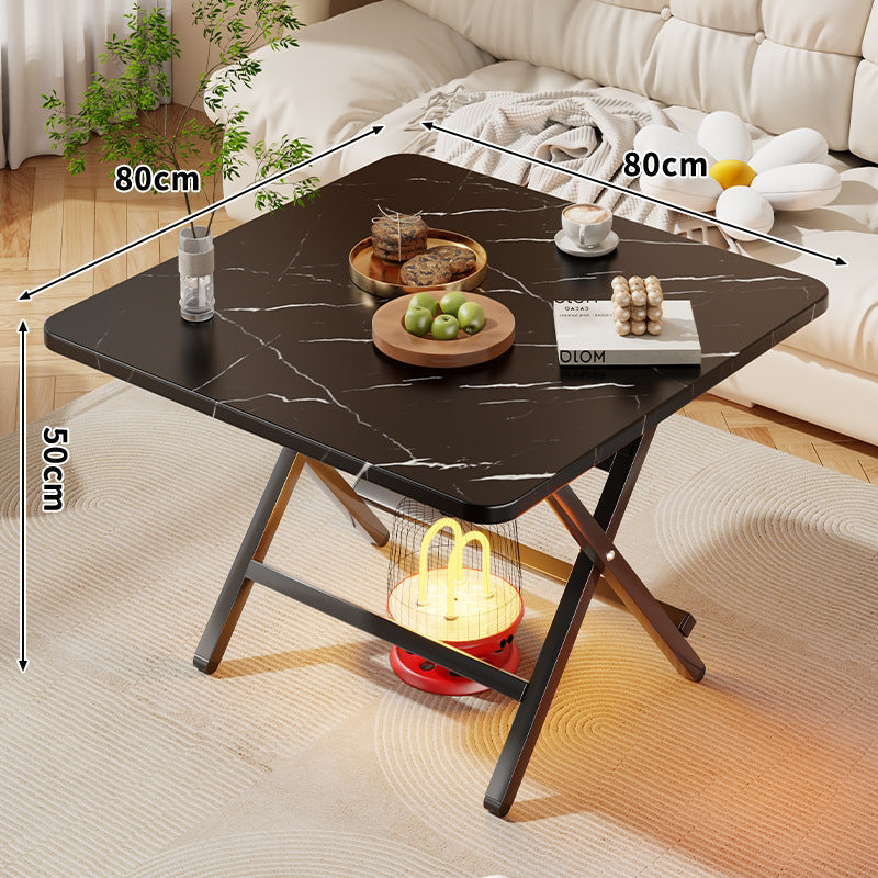 Marmor-Effekt Klappender Quadratischer Kaffeetisch mit X-Rahmen Metallbeinen