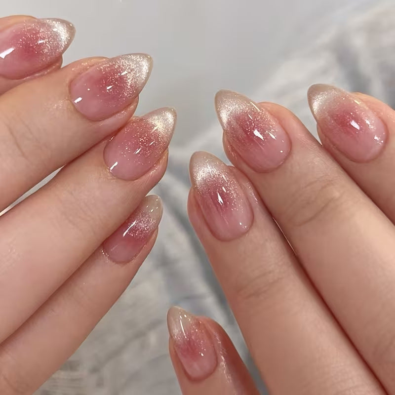 Glitzernde French Tip Press-On Nägel Karnz