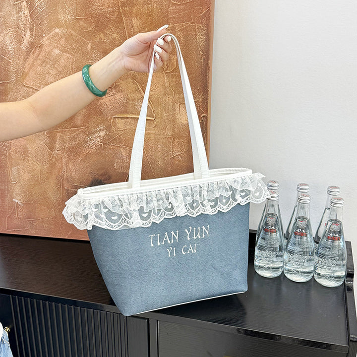 Elegante Leinen-Tasche mit Spitzenbesatz Karnz
