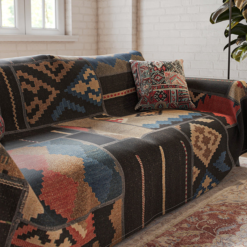 Patchwork Vintage-Style Reversible Sofa Slipcover with Matching Pillow Cover