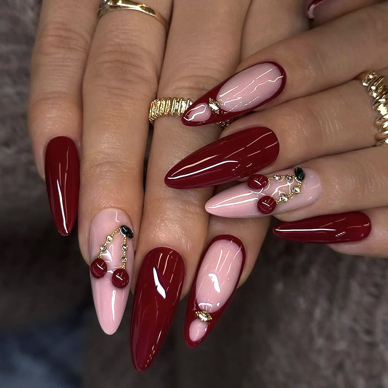 Kunstnagelset mit elegantem Rot- und Rosa-Design Karnz