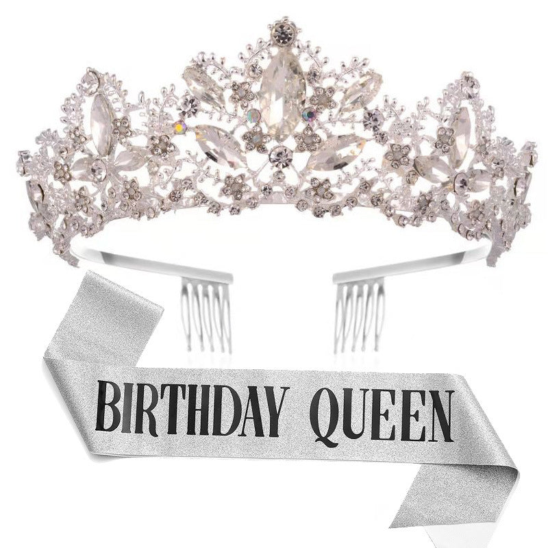 Damen Glitzernde Tiara mit "Birthday Queen"-Schärpe Karnz