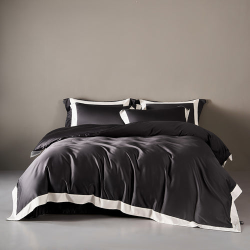 Seidiger Satin Bettbezug Set mit Kontrastbordüre