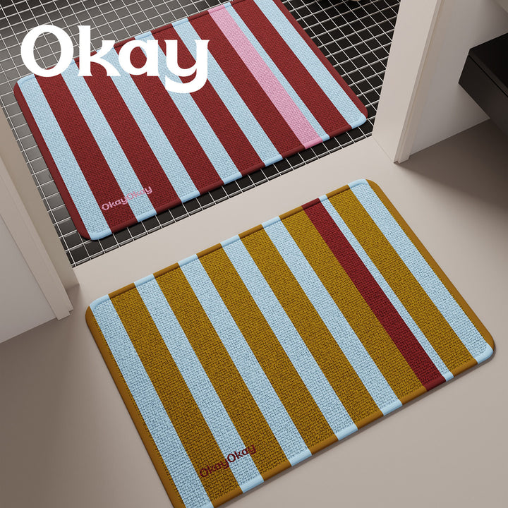 Striped Reversible Microfiber Memory-Foam Entrance and Bath Mat