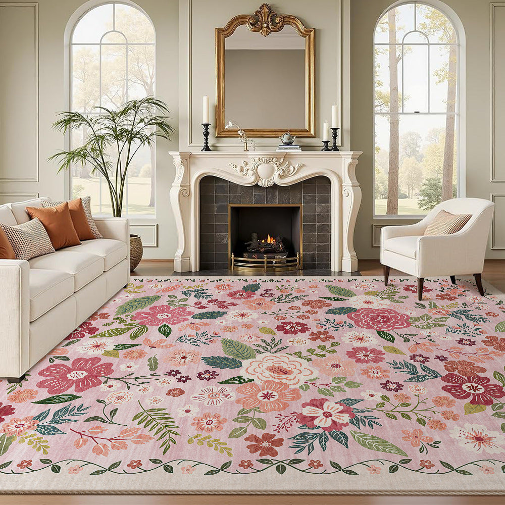 Large Floral Printed Low-Pile Machine-Woven Area Rug with Stain-Resistant Finish