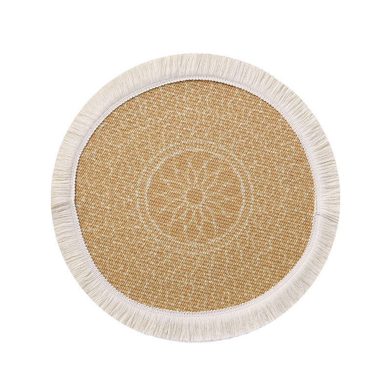 Rundes gewebtes Tisch-Platzset mit Fransenrand und Mandala-Jacquard