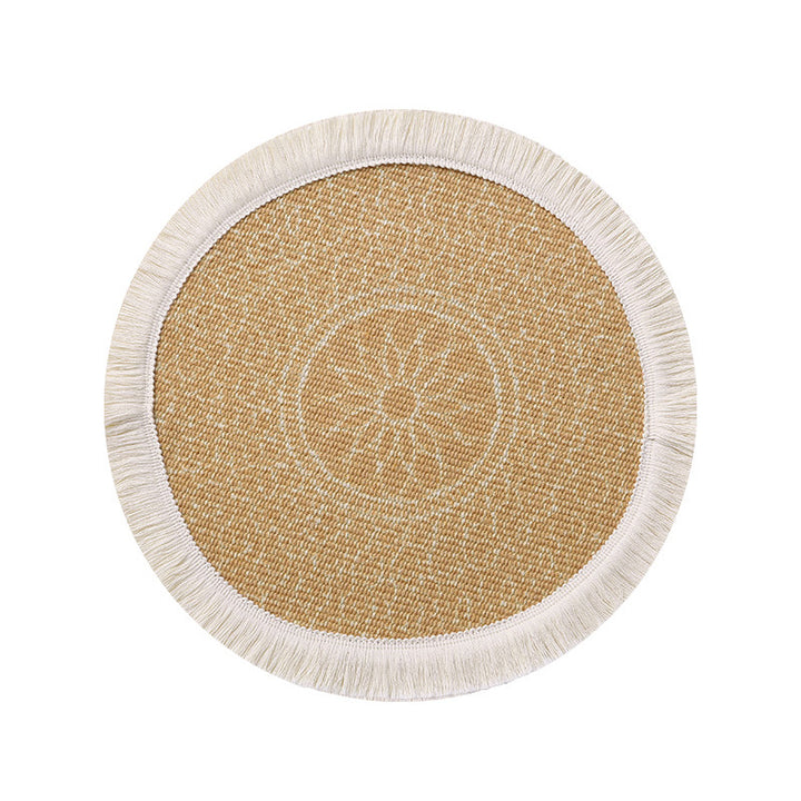 Rundes gewebtes Tisch-Platzset mit Fransenrand und Mandala-Jacquard