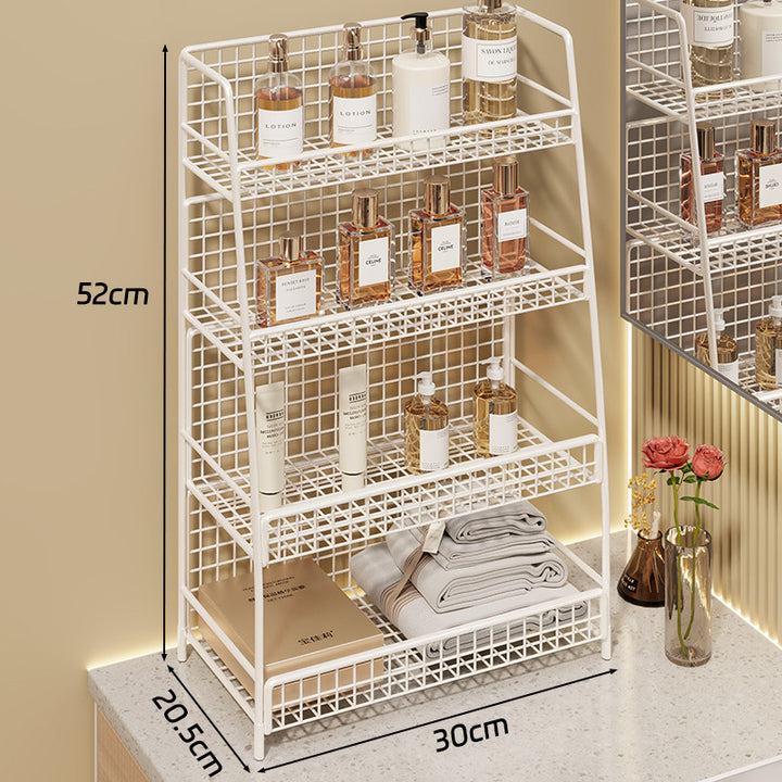 Multi-Ebenen Drahtgitter Arbeitsplattenorganizer mit schrägem Rahmen und belüfteten Mesh-Regalen