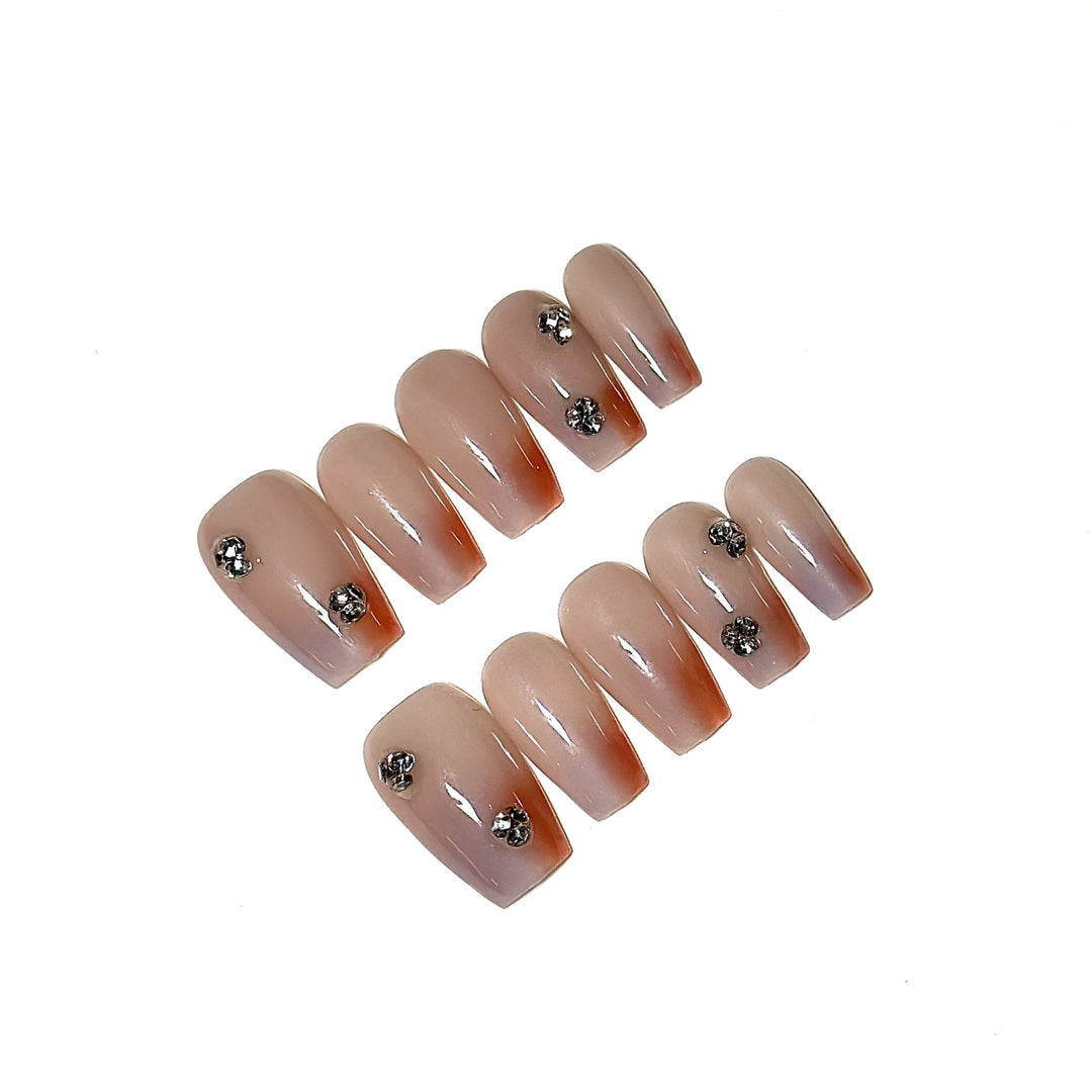 Elegantes Press-On-Nagelkunst-Set mit Strass und Ombre-Design