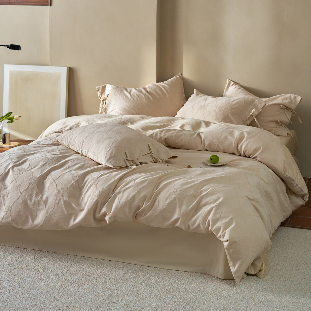Luxus Jacquard Baumwoll Bettbezug Set mit Krawatten Kissenbezügen