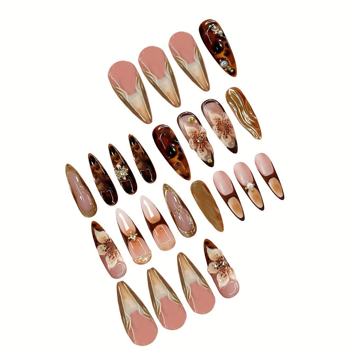 Elegante florale Acryl Press-On Nagel Set Karnz