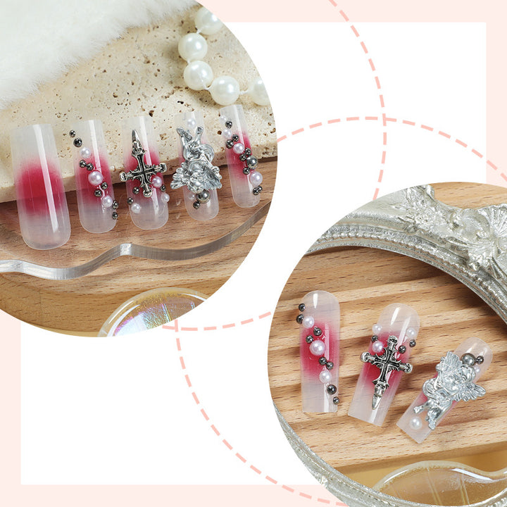 Dekorative Nagelkunst Press-On Nägel Set mit eleganten Edelsteindetails Karnz