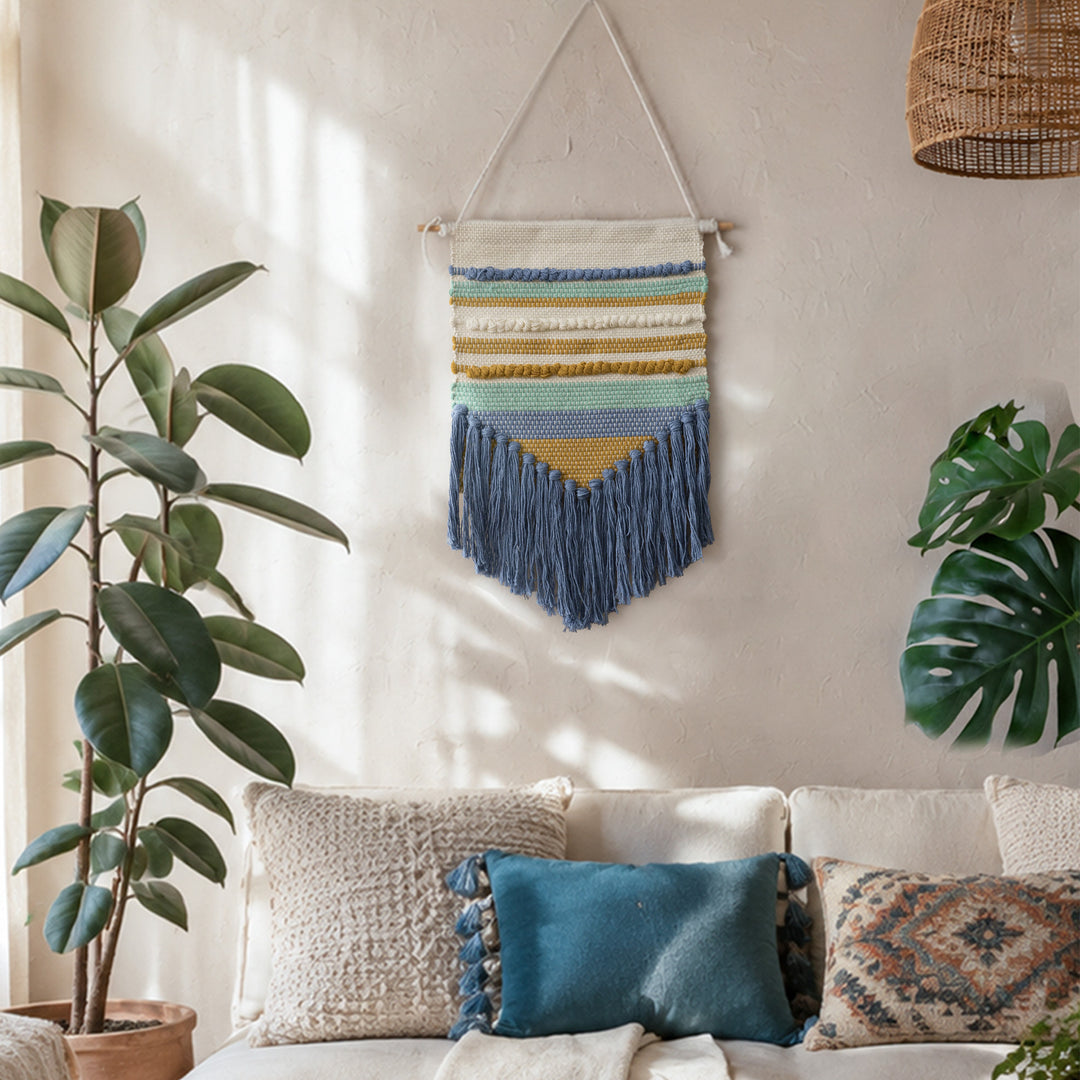 Boho-Wandbehang Makramee mit handgeknüpften Fransen und gewebten Zopfmustern Karnz