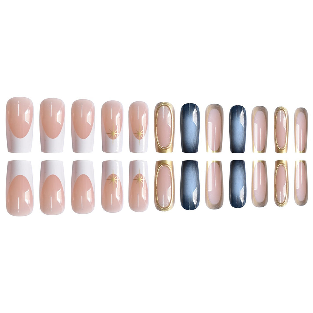 Elegantes Ombre Press-On Nagelset mit goldenen Akzenten Karnz