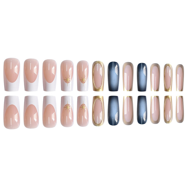 Elegantes Ombre Press-On Nagelset mit goldenen Akzenten Karnz