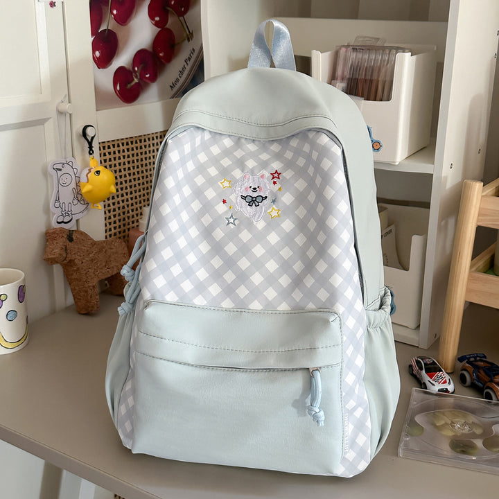 Niedlicher karierten Rucksack mit gestickten Akzenten