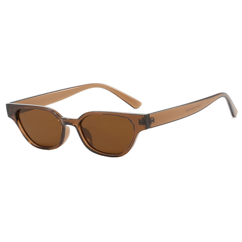 Damen modische Sonnenbrille mit geschwungenem Rahmen und braunen Gläsern Karnz