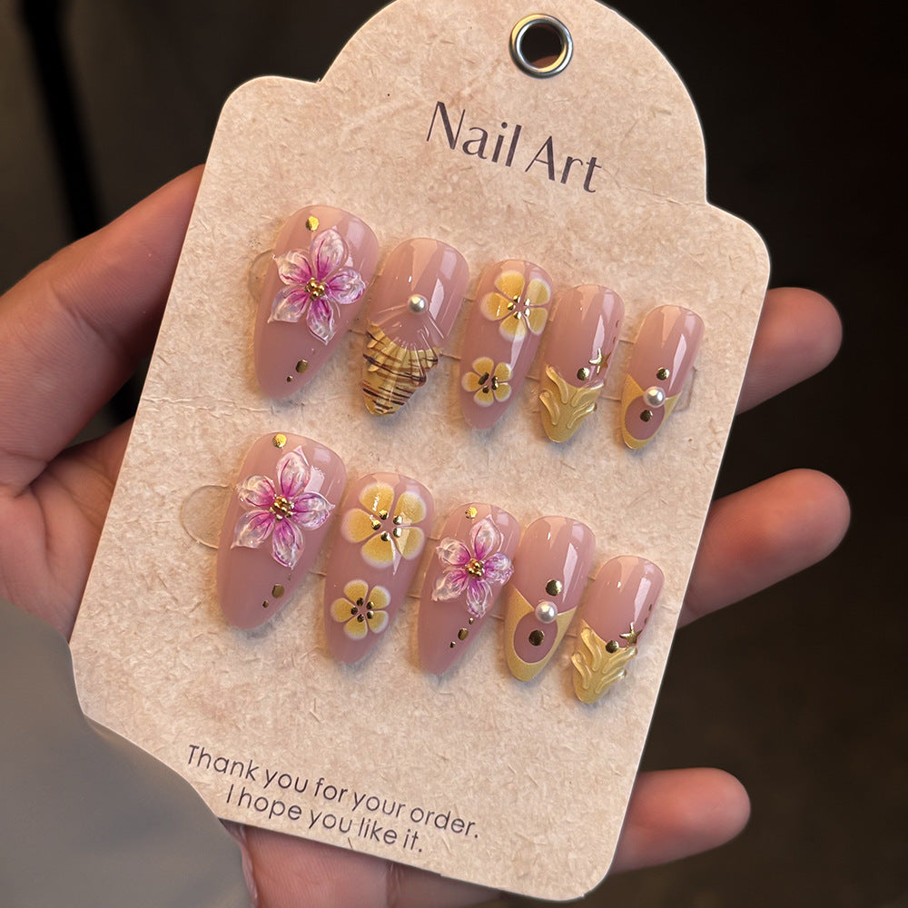 Dekorativer Floral Press-On Nagelset Karnz