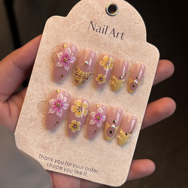 Dekorativer Floral Press-On Nagelset Karnz