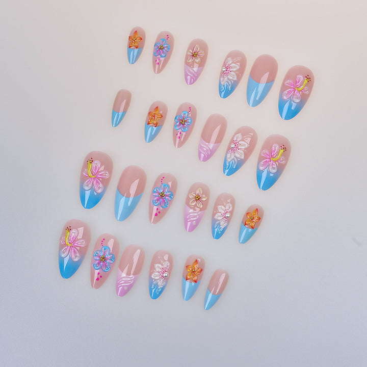 Künstlerisches blumenmusteriertes Press-On-Nagelset Karnz