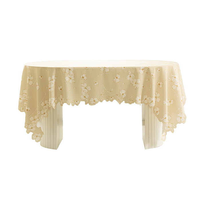 Runde abwischbare Tischdecke mit floralem Ausschnittsaum Karnz