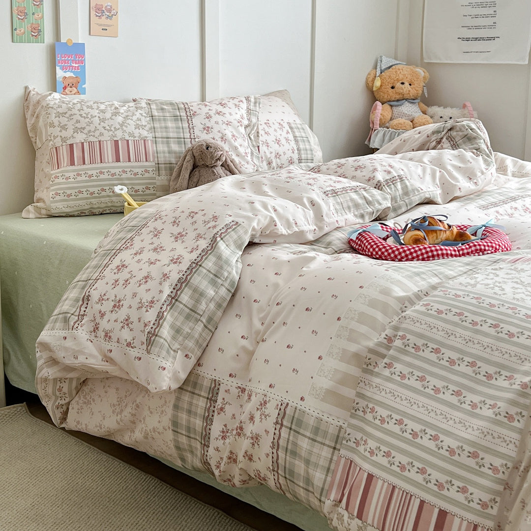 Bedruckte Baumwoll-Bettwäsche und Kissenbezug Set mit Mini-Hase Motiv
