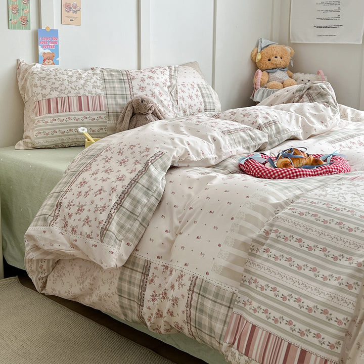 Bedruckte Baumwoll-Bettwäsche und Kissenbezug Set mit Mini-Hase Motiv