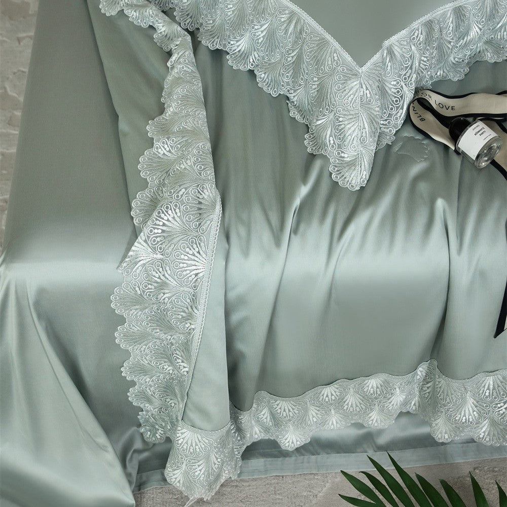 Luxuriöses Satin-Bettwäsche-Set mit französischer Spitzenbordüre