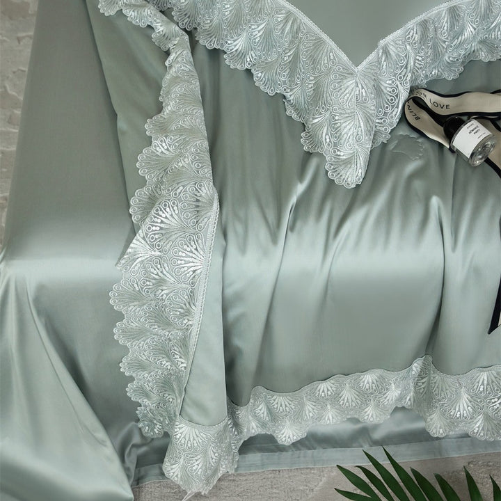 Luxuriöses Satin-Bettwäsche-Set mit französischer Spitzenbordüre