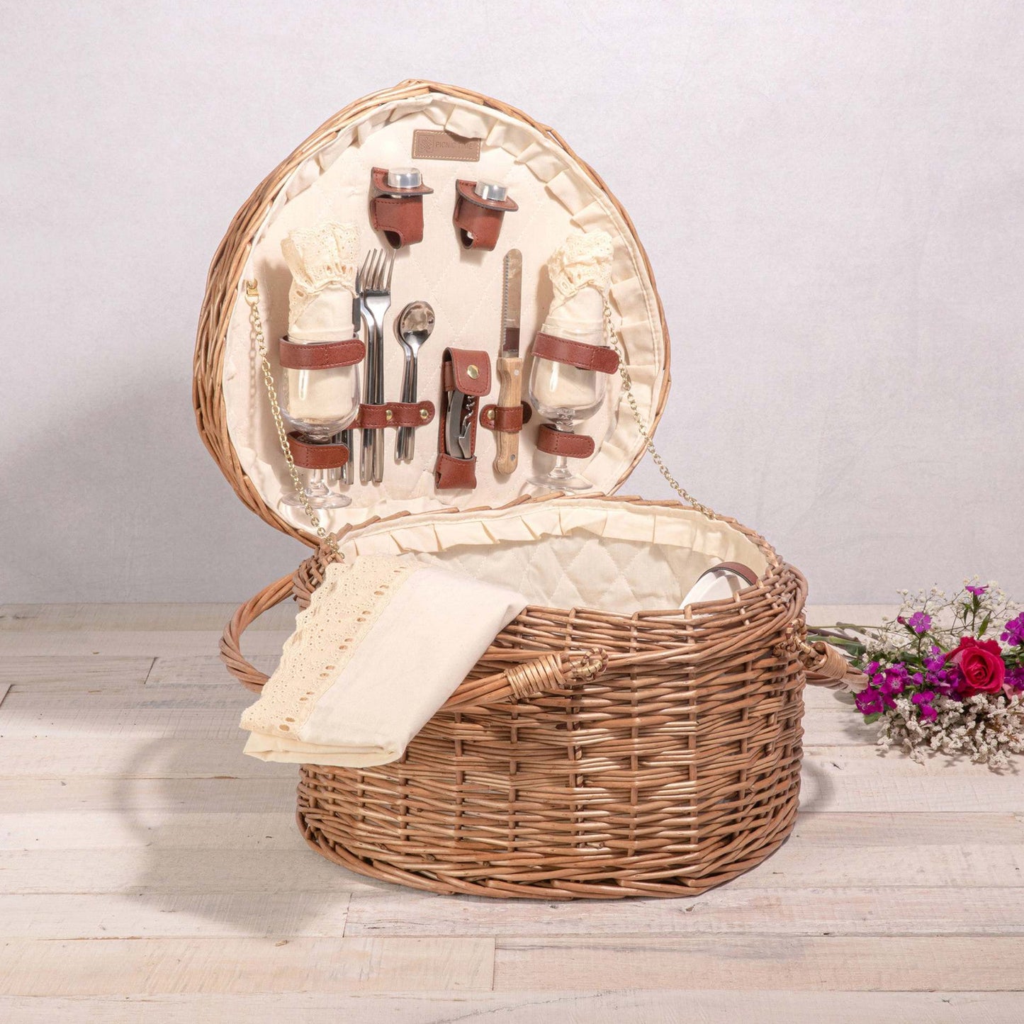 Damen Picknickkorb mit integriertem Geschirrset und elegantem Innenfutter Karnz