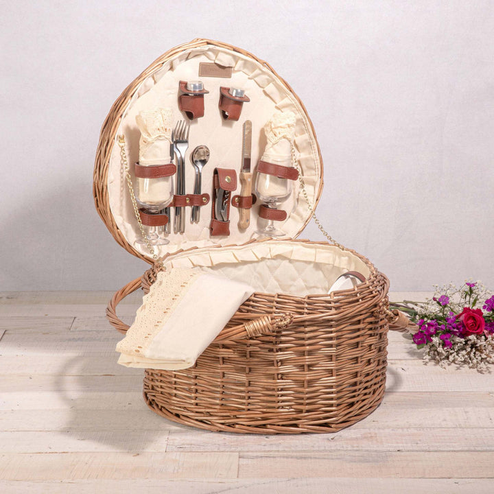 Damen Picknickkorb mit integriertem Geschirrset und elegantem Innenfutter Karnz