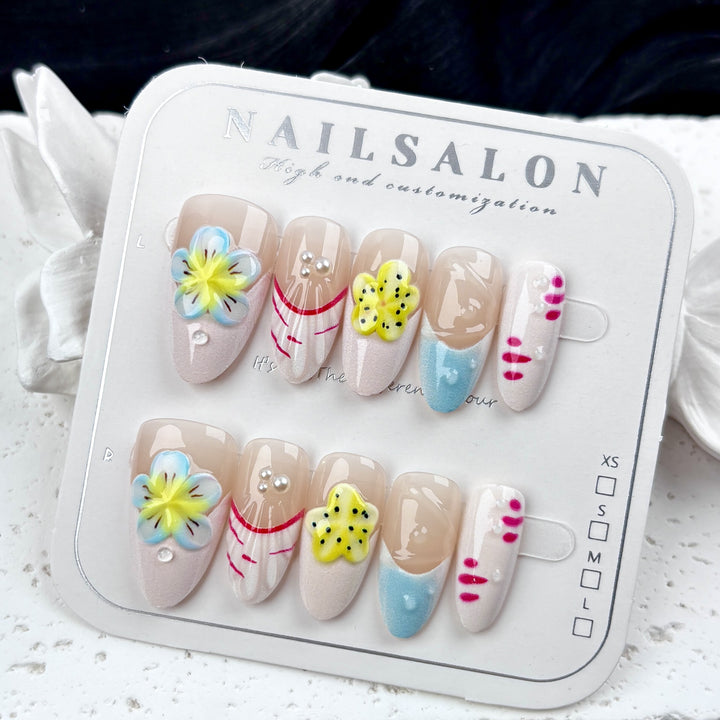 Künstlerisches floral-verziertes Press-On-Nagel-Kit
