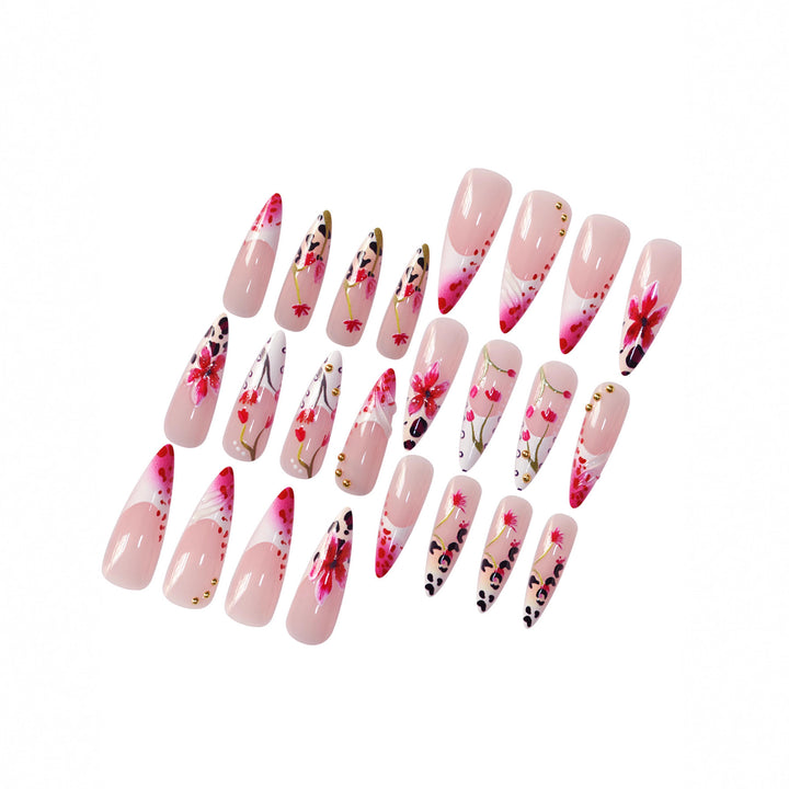 Floral Design Stiletto Press-On Nail Art Karnz